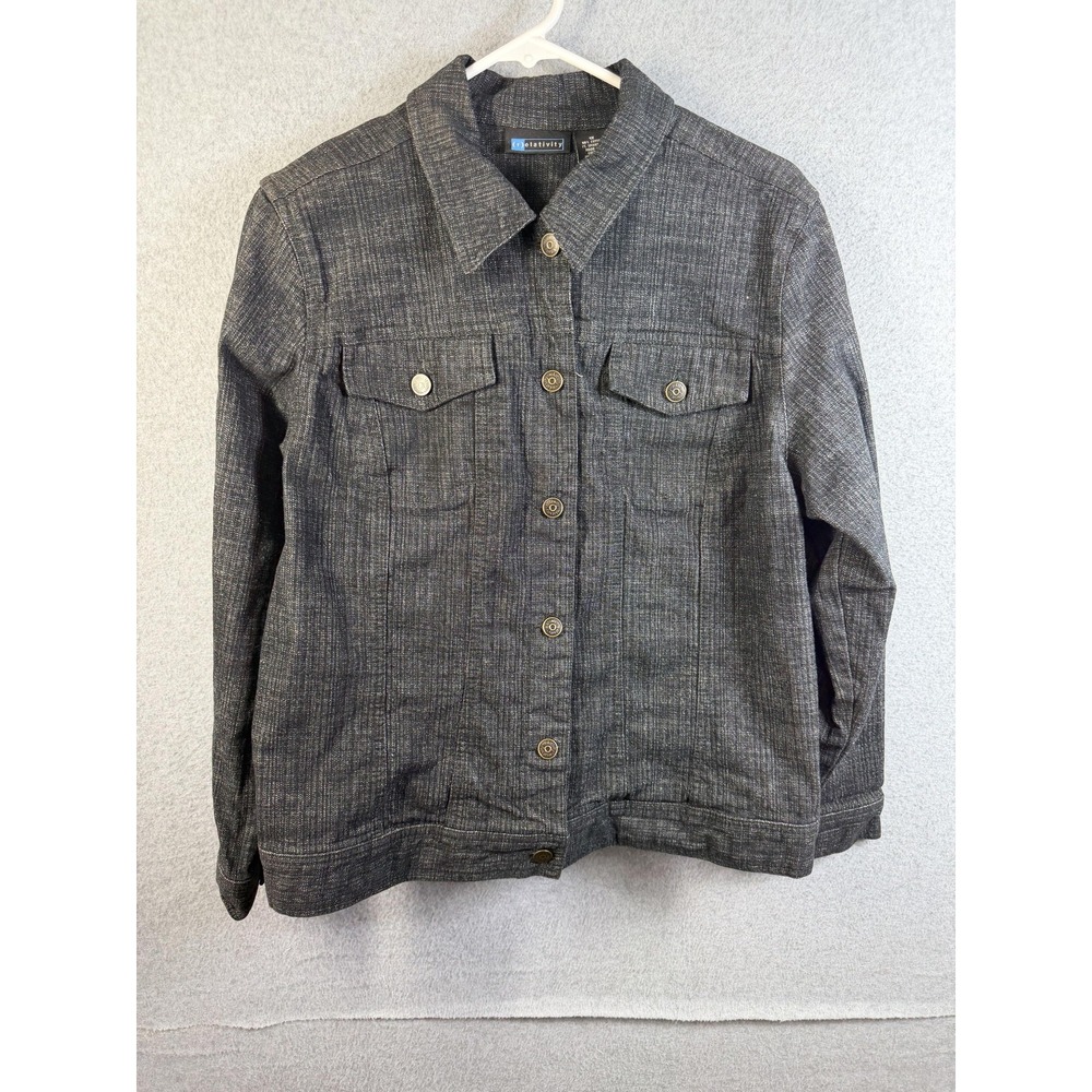 Relativity Jacket Womens 1X Gray Denim Stretch Button Front Casual Classic
